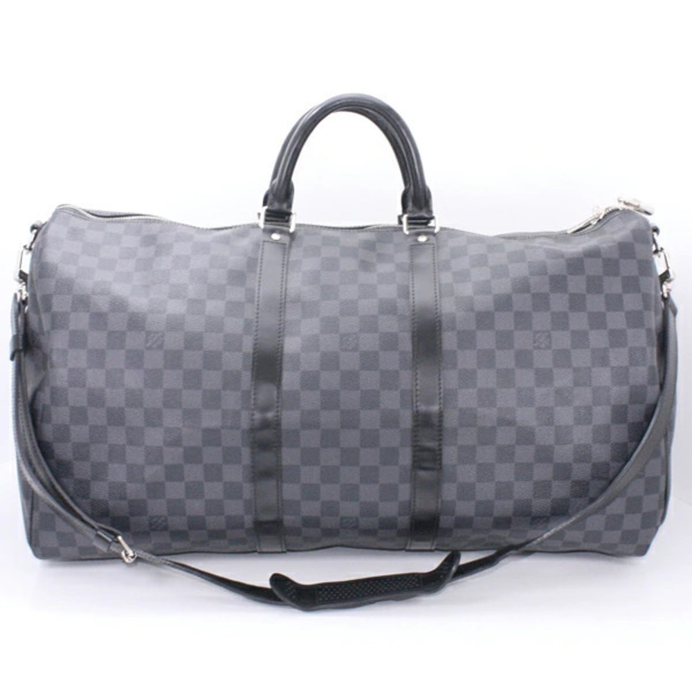 Louis Vuitton Bandoulire Graphite Damier Boston Keepall Travel Bag Black
